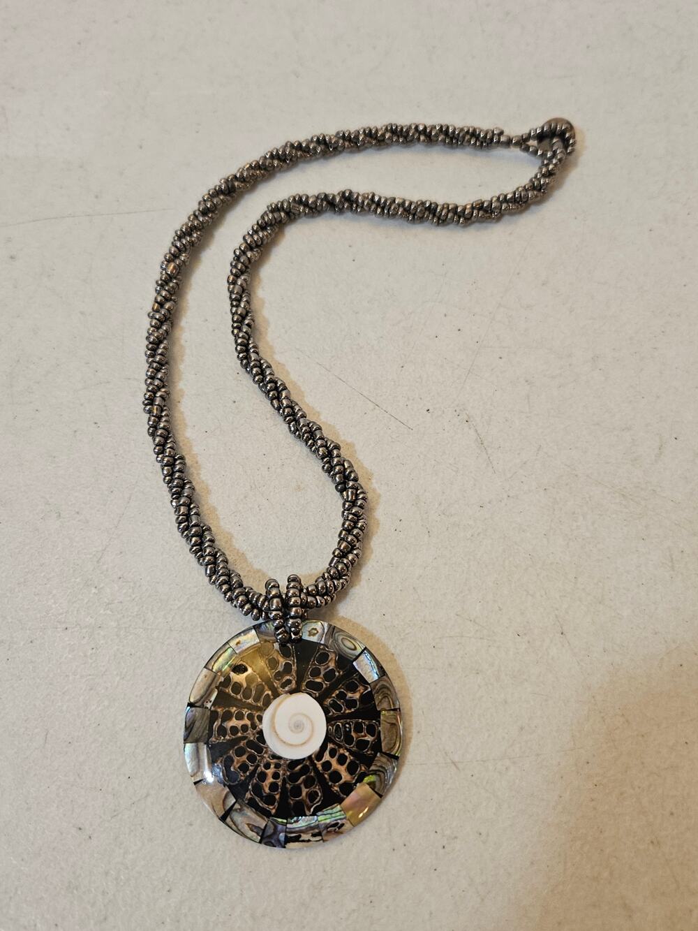 Shell & Seed Bead Artisan Style Pendant Necklace